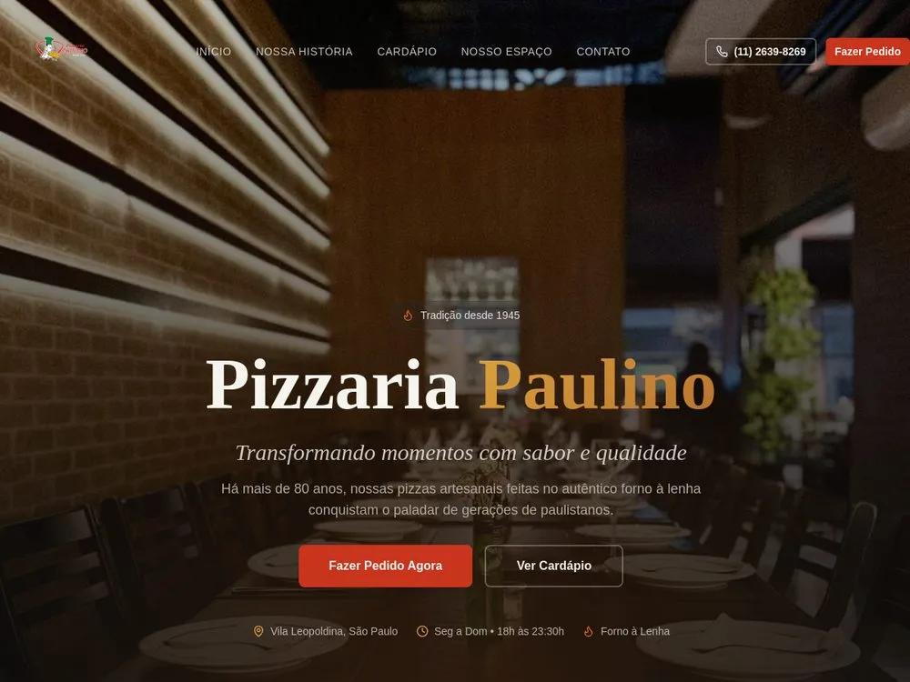 Print do site Pizzaria Paulino