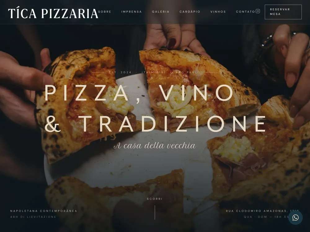 Print do site Tica Pizzaria