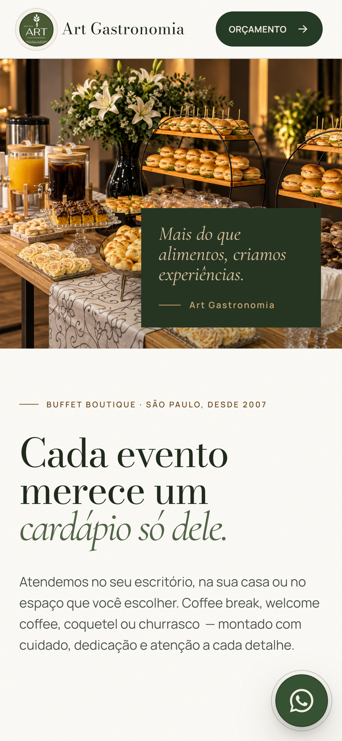 Página inicial da Art Gastronomia no celular