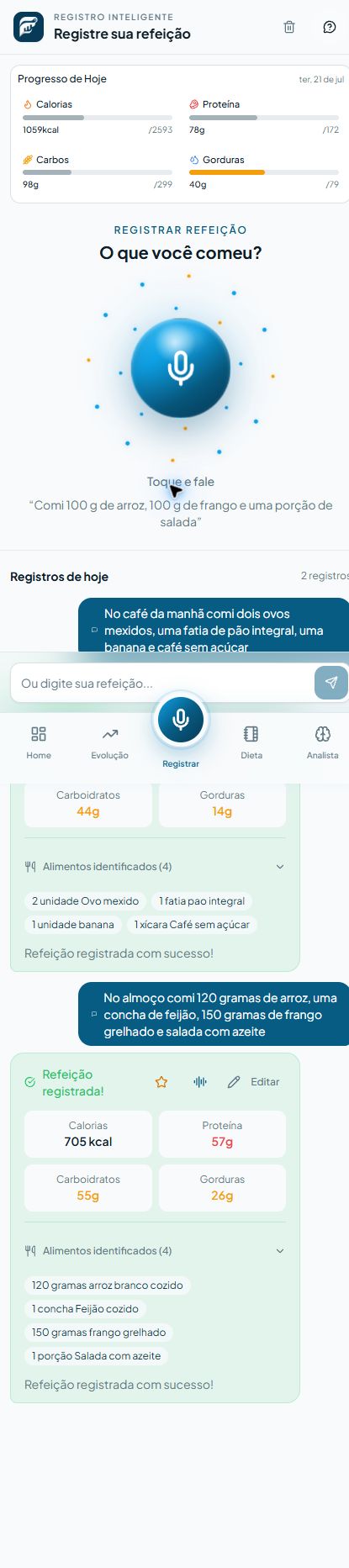 Registro nutricional por voz e conversa no FalaFit